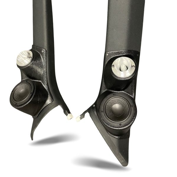 A-Pillar Custom Speaker Pods for the 2015-2018 Porsche Macan to hold 3.5 in and 2.0 in  speakers for car audio installation upgrade