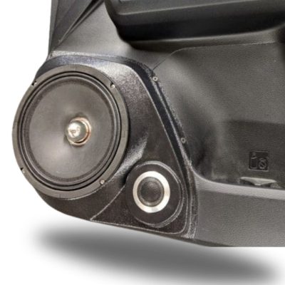 Front Door Custom Speaker Pods for the 2016-2023 Toyota Tacoma to hold 8.0 in and 2.0 in speakers for car audio installation upgrade