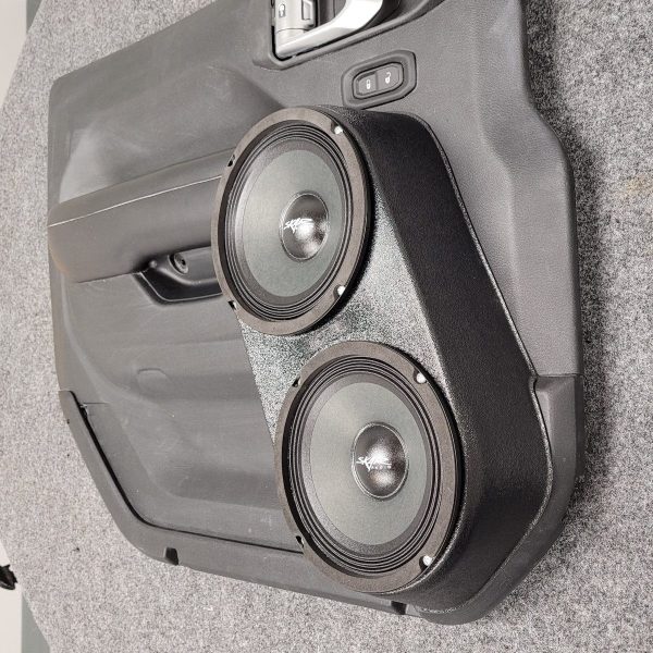 Front Door Custom Speaker Pods for the 2020-2024 Jeep Gladiator Wrangler to hold Dual 6.5 in speakers for car audio installation upgrade