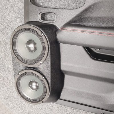Front Door Custom Speaker Pods for the 2020-2024 Jeep Gladiator Wrangler to hold Dual 6.5 in speakers for car audio installation upgrade