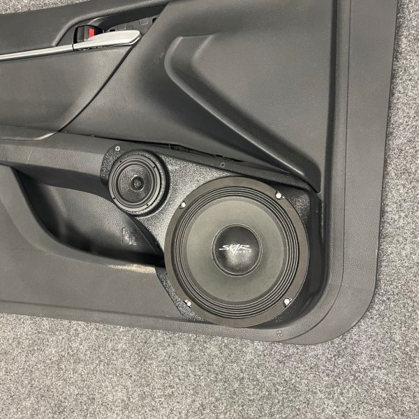 right ortho Speaker Upgrade for the Front Door of your 2018-2024 Toyota Camry. Easy installation of a 8" and 3.5" Super Tweeter for the most powerful car stereo possible.