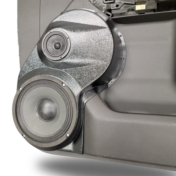 right ortho Speaker Upgrade for the Front Door of your 2019-2023 Chevrolet Silverado, GMC Sierra. Easy installation of a 8" and 3.5" Super Tweeter for the most powerful car stereo possible.