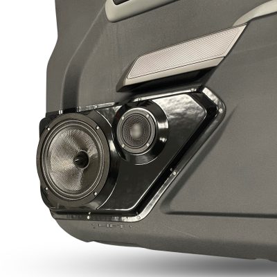 Front Door Custom Speaker Pods for the 2021-2023 Ford Bronco to hold 8.0 in and 3.5 in speakers for car audio installation upgrade