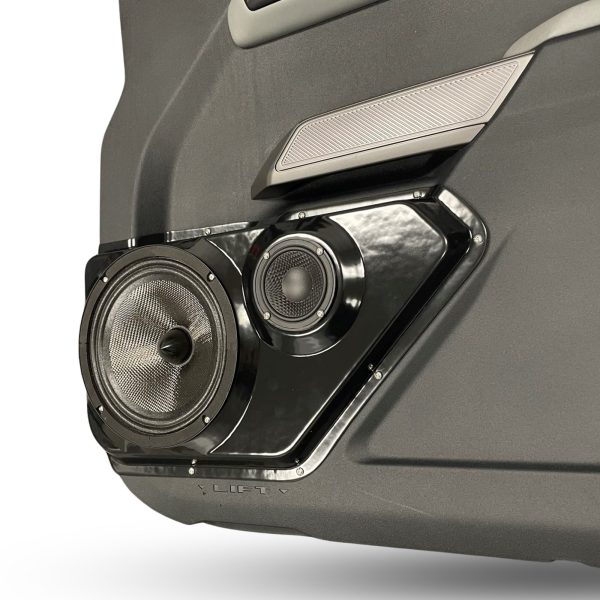 Front Door Custom Speaker Pods for the 2021-2023 Ford Bronco to hold 8.0 in and 3.5 in speakers for car audio installation upgrade