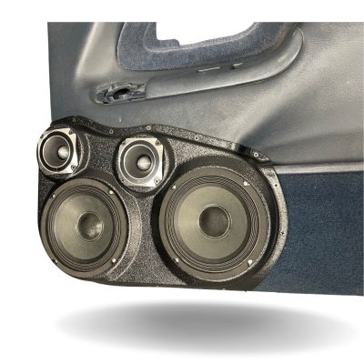 Front Door Custom Speaker Pods for the 1995-1999 Cadillac Escalade Chevrolet Silverado Suburban Tahoe GMC Sierra Yukon to hold Dual 6.5 in and Dual 3.5 in speakers for car audio installation upgrade