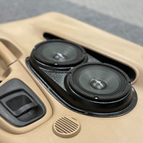 Front Door Custom Speaker Pods for the 1998-2000 Dodge Dakota Durango to hold Dual 6.5 in speakers for car audio installation upgrade
