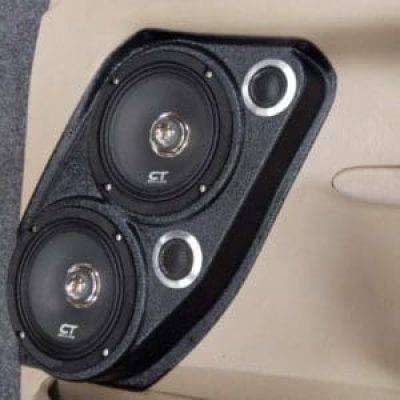 Front Door Custom Speaker Pods for the 1999-2007 Ford Excursion F-250F-350 to hold Dual 6.5 in and Dual 2.0 in speakers for car audio installation upgrade