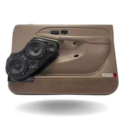 Front Door Custom Speaker Pods for the 2000-2006 Cadillac Escalade Chevrolet Avalanche Silverado Tahoe Suburban GMC Sierra Yukon to hold Dual 6.5 in and Dual 3.5 in  speakers for car audio installation upgrade