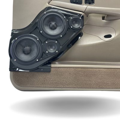 Front Door Custom Speaker Pods for the 2000-2006 Cadillac Escalade Chevrolet Avalanche Silverado Tahoe Suburban GMC Sierra Yukon to hold Dual 6.5 in and Dual 3.5 in  speakers for car audio installation upgrade