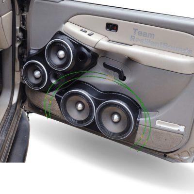 Front Door Custom Speaker Pods for the 2000-2006 Cadillac Escalade Chevrolet Avalanche Silverado Tahoe Suburban GMC Sierra Yukon to hold Dual 8.0 in  speakers for car audio installation upgrade