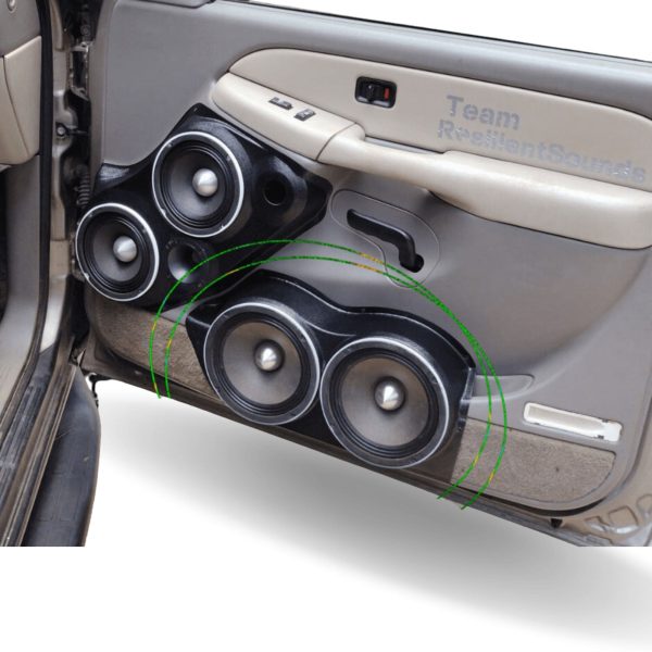 top center Speaker Upgrade for the Front Door of your 2000-2006 Chevrolet Tahoe, Suburban, Avalanche, Silverado. GMC Yukon, Sierra. Cadillac Escalade. Easy installation of a Dual 8" Midrange for the most powerful car stereo possible.