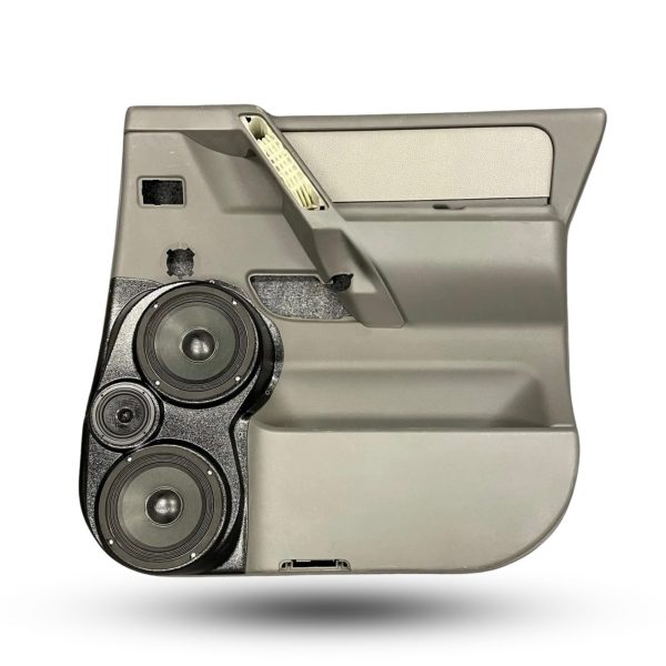Rear Door Custom Speaker Pods for the 2004-2007 Infiniti QX56 Nissan Armada Titan to hold Dual 6.5 in and 3.5 in speakers for car audio installation upgrade