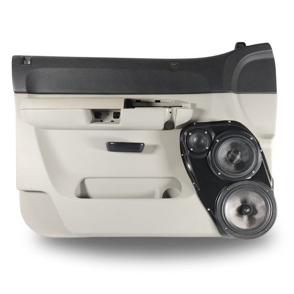 top center Speaker Upgrade for the Front Door of your 2007-2009 Chevrolet Silverado, GMC Sierra. Easy installation of a 8", 6.5" Midranges plus a 3.5" Super Tweeter for the most powerful car stereo possible.