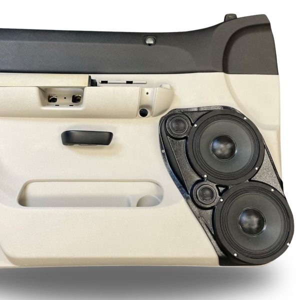 top center Speaker Upgrade for the Front Door of your 2007-2009 Chevrolet Silverado, GMC Sierra. Easy installation of a Dual 8" and Dual Tweeter for the most powerful car stereo possible.