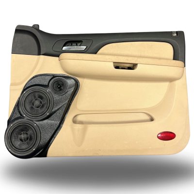 Front Door Custom Speaker Pods for the 2007-2009 Cadillac Escalade Chevrolet Avalanche Tahoe Silverado Suburban GMC Yukon Sierra to hold Dual 6.5 in and 3.5 in speakers for car audio installation upgrade