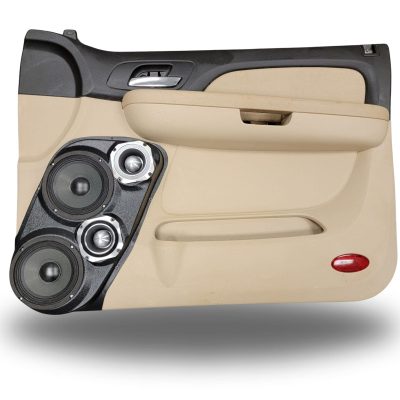 Front Door Custom Speaker Pods for the 2007-2009 Cadillac Escalade Chevrolet Avalanche Tahoe Silverado Suburban GMC Yukon Sierra to hold Dual 6.5 in and Dual 4.0 in  speakers for car audio installation upgrade