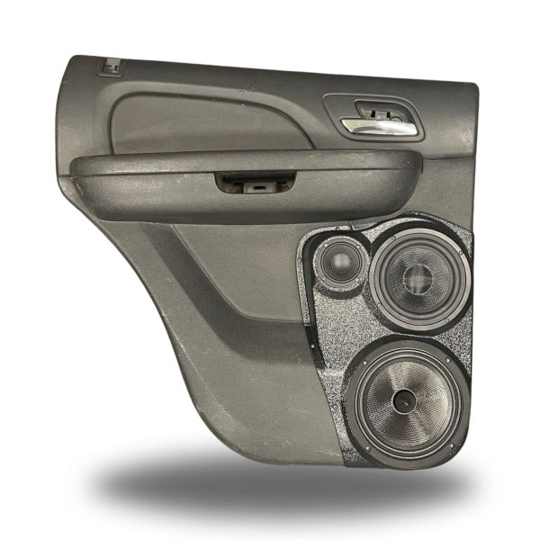 Rear Door Custom Speaker Pods for the 2007-2009 Cadillac Escalade Chevrolet Avalanche Tahoe Silverado Suburban GMC Yukon Sierra to hold 8.0 in and 6.5 in and 3.5 in speakers for car audio installation upgrade