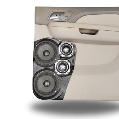 Rear Door Custom Speaker Pods for the 2007-2009 Cadillac Escalade Chevrolet Avalanche Tahoe Silverado Suburban GMC Yukon Sierra to hold Dual 6.5 in and Dual 4.0 in  speakers for car audio installation upgrade
