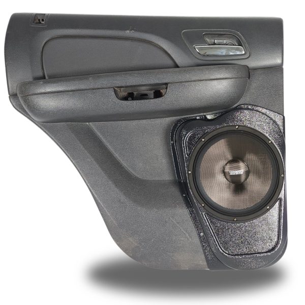 top center Speaker Upgrade for the Rear Door of your 2007-2014 Chevrolet Tahoe, Suburban, Avalanche, Silverado. GMC Yukon, Sierra. Cadillac Escalade. Easy installation of a Single 10" Midrange for the most powerful car stereo possible.