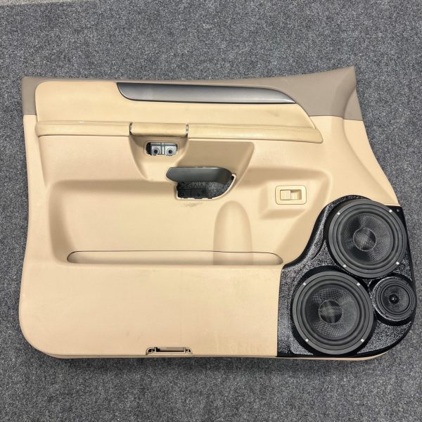 Front Door Custom Speaker Pods for the 2008-2010 Infiniti QX56 Nissan Armada to hold Dual 6.5 in and 3.5 in speakers for car audio installation upgrade