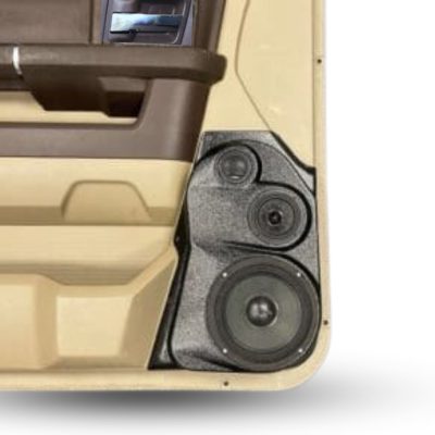 Front Door Custom Speaker Pods for the 2009-2018 Dodge Ram to hold 6.5 in and 3.5 in and 2.0 in speakers for car audio installation upgrade