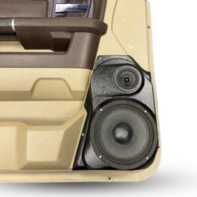 Front Door Custom Speaker Pods for the 2009-2018 Dodge Ram to hold 8.0 in and 3.5 in  speakers for car audio installation upgrade