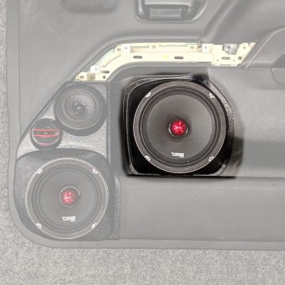 Front Door Custom Speaker Pods for the 2014-2018 Chevrolet Silverado GMC Sierra to hold 8.0 in speakers for car audio installation upgrade