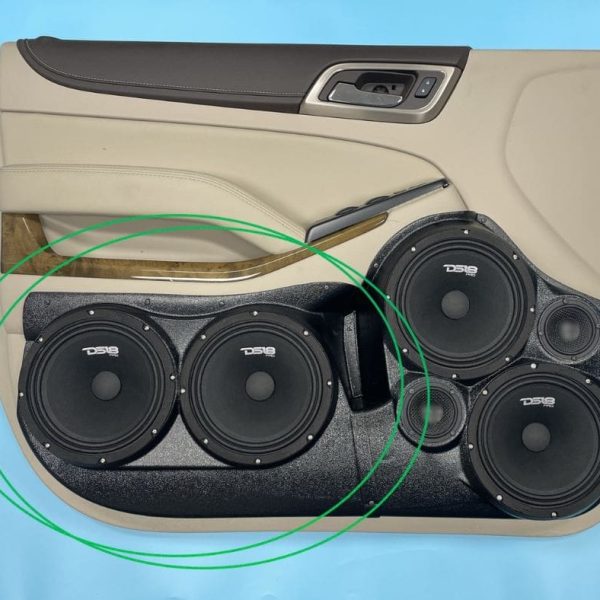 top center Speaker Upgrade for the Front Door of your 2015-2020 Chevrolet Tahoe, Suburban, GMC Yukon. Easy installation of a Dual 8" and Dual 3.5" Super Tweeter for the most powerful car stereo possible.