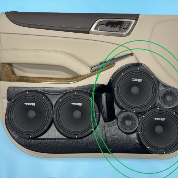 top center Speaker Upgrade for the Front Door of your 2015-2020 Chevrolet Tahoe, Suburban, GMC Yukon. Easy installation of a Dual 8" Midrange for the most powerful car stereo possible.