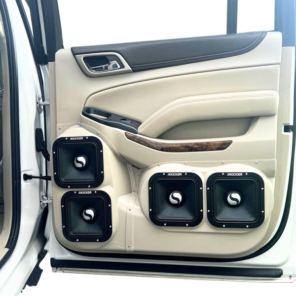 top center Speaker Upgrade for the Rear Door of your 2015-2020 Chevrolet Tahoe, Suburban, GMC Yukon. Easy installation of a Dual 7" Square Midrange for the most powerful car stereo possible.