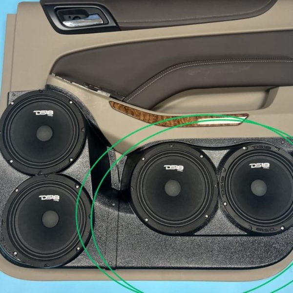 top center Speaker Upgrade for the Rear Door of your 2015-2020 Chevrolet Suburban, GMC Yukon XL. Easy installation of a Dual 8" Midrange for the most powerful car stereo possible.