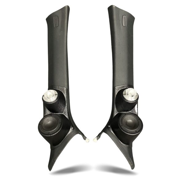 A-Pillar Custom Speaker Pods for the 2015-2018 Porsche Macan to hold 3.5 in and 2.0 in  speakers for car audio installation upgrade