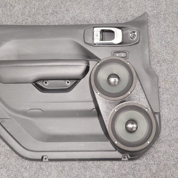 Front Door Custom Speaker Pods for the 2020-2024 Jeep Gladiator Wrangler to hold Dual 6.5 in speakers for car audio installation upgrade