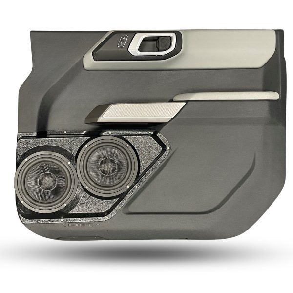 Front Door Custom Speaker Pods for the 2021-2023 Ford Bronco to hold Dual 6.5 in speakers for car audio installation upgrade