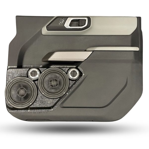 Front Door Custom Speaker Pods for the 2021-2023 Ford Bronco to hold Dual 6.5 in and Dual 2.0 in speakers for car audio installation upgrade
