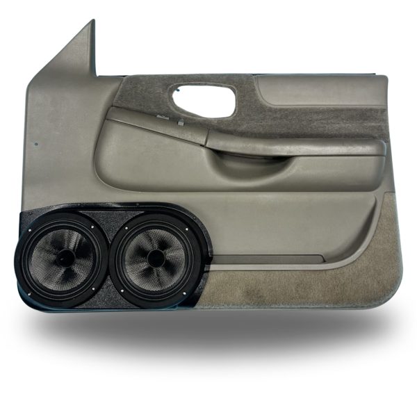 Front Door Custom Speaker Pods for the 1998-2004 Chevrolet Blazer S-10 GMC Jimmy Sonoma to hold Dual 8.0 in speakers for car audio installation upgrade