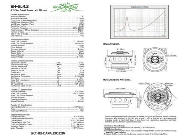 Sky High Car Audio BL4.3 4" Coaxial 3 Ohms - Image 8